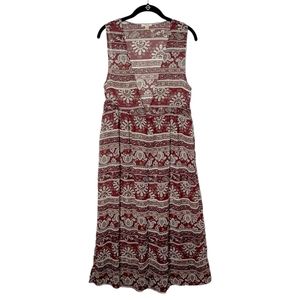 TIMING Burgundy Red White Floral Print Semi Sheer Sleeveless Maxi Duster Shawl
